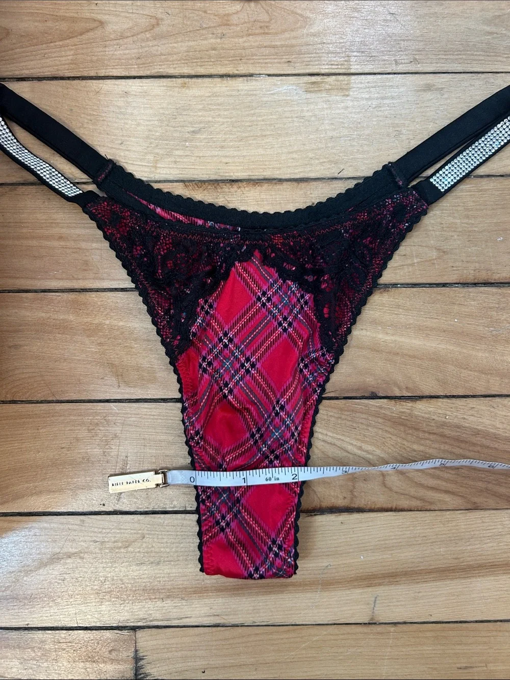 Victoria's Secret Red Plaid Lace Longline Bustier & Thong Set sz s 34B